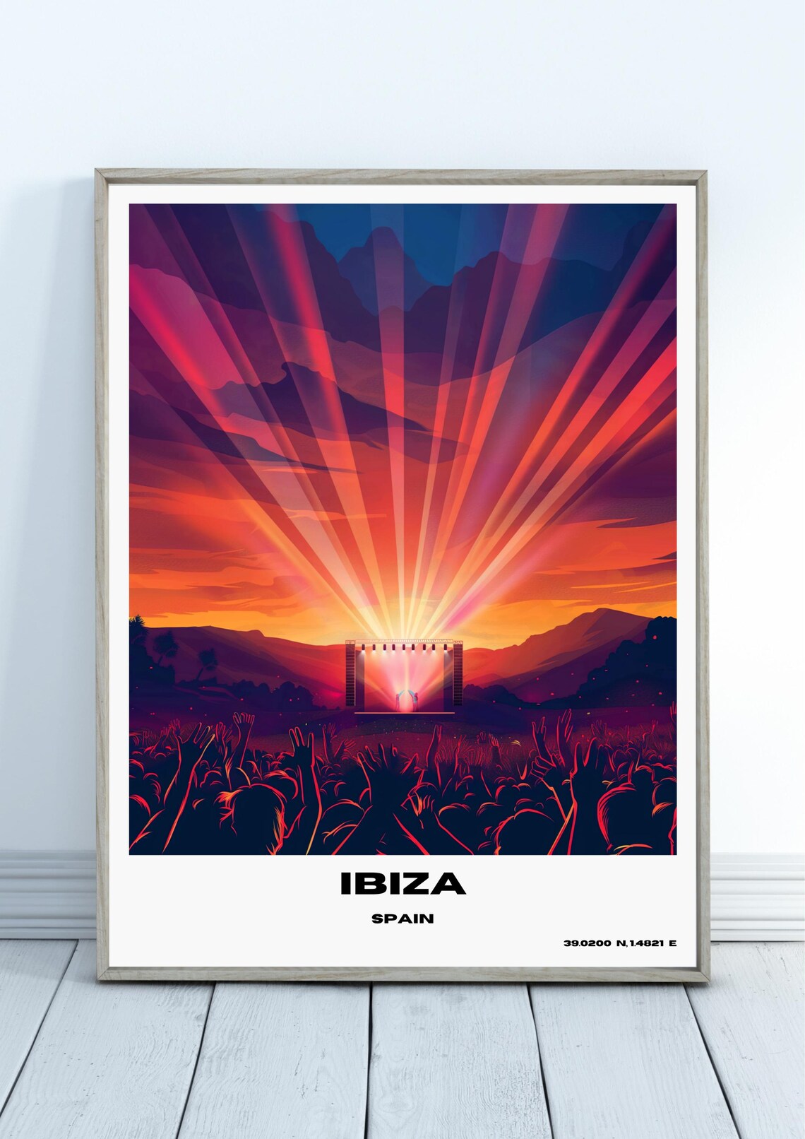 Ibiza Spain Sunset Music Festival Crowd Vibrant Concert Scene Art Poster