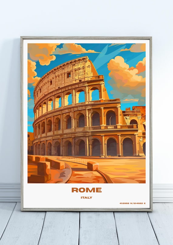 Rome Italy Colosseum Golden Hour Landmark Vintage Style Travel Poster