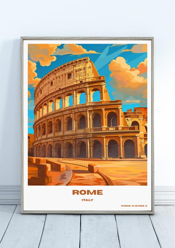Rome Travel Print Italy Poster Art Wall Hanging Home Decor Gift Lovers Lover Colosseum