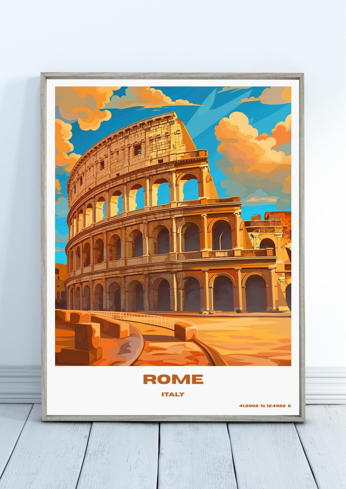 Rome Italy Colosseum Golden Hour Landmark Vintage Style Travel Poster
