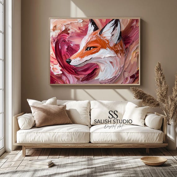 Expressive Fox Portrait Painting Bold Brushstrokes Contemporary Wall Decor