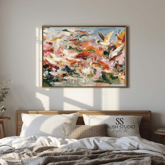 Floral Flight Abstract Painting Spring Birds