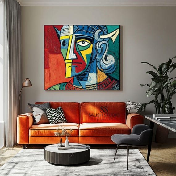 Abstract Cubist Warrior Art Print Modern Graphic Decor