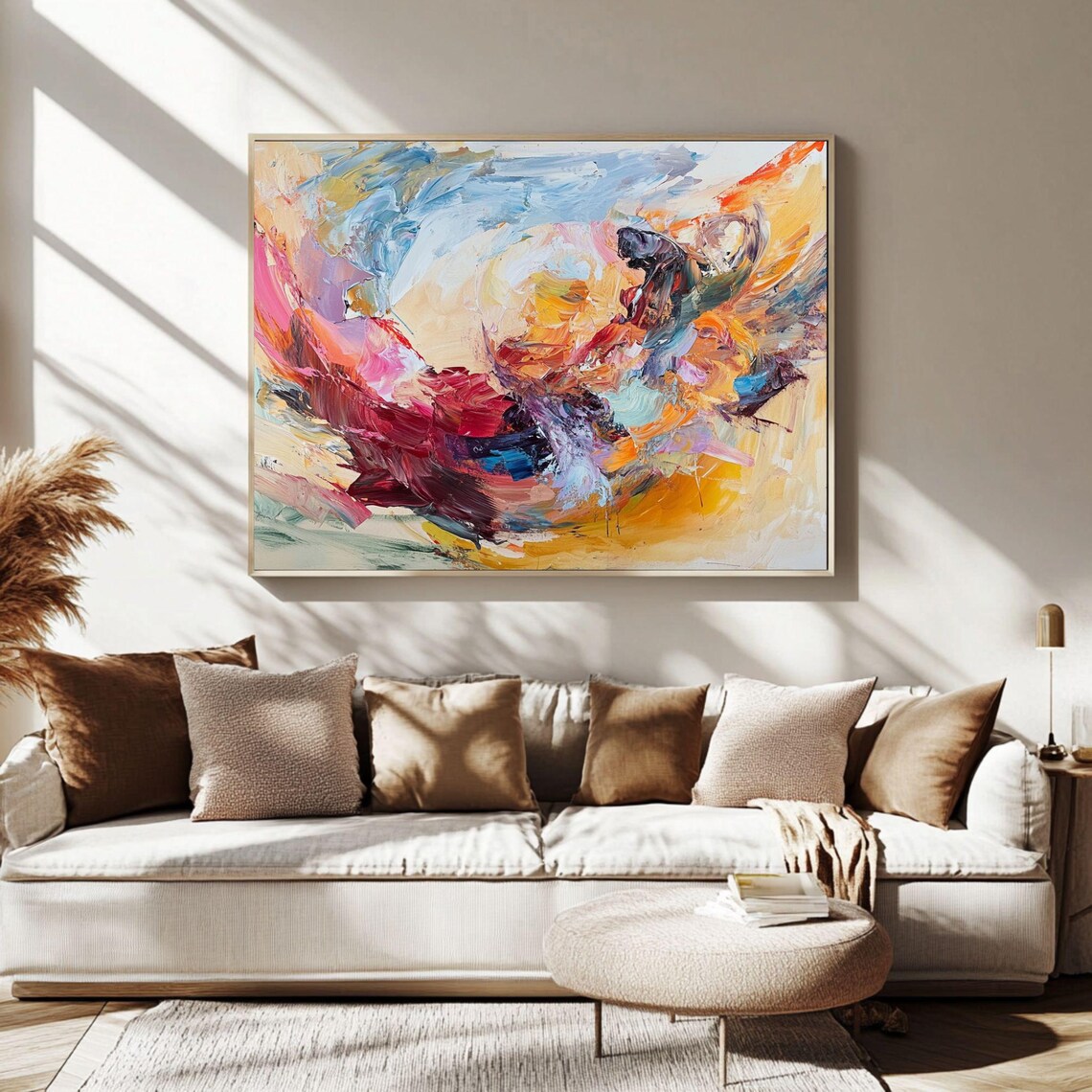 Contemporary Abstract Painting, Textured Impasto Swirl