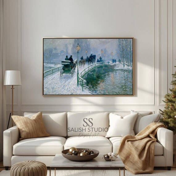 Winter Bridge Watercolor Painting Snowy Scene