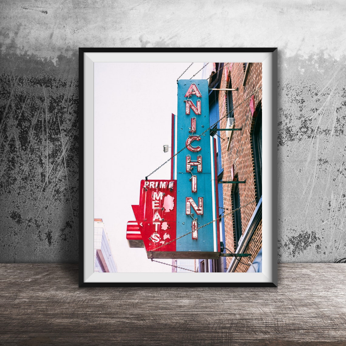 Anichini Prime Meats Vertical Neon Sign Chicago Vintage Poster
