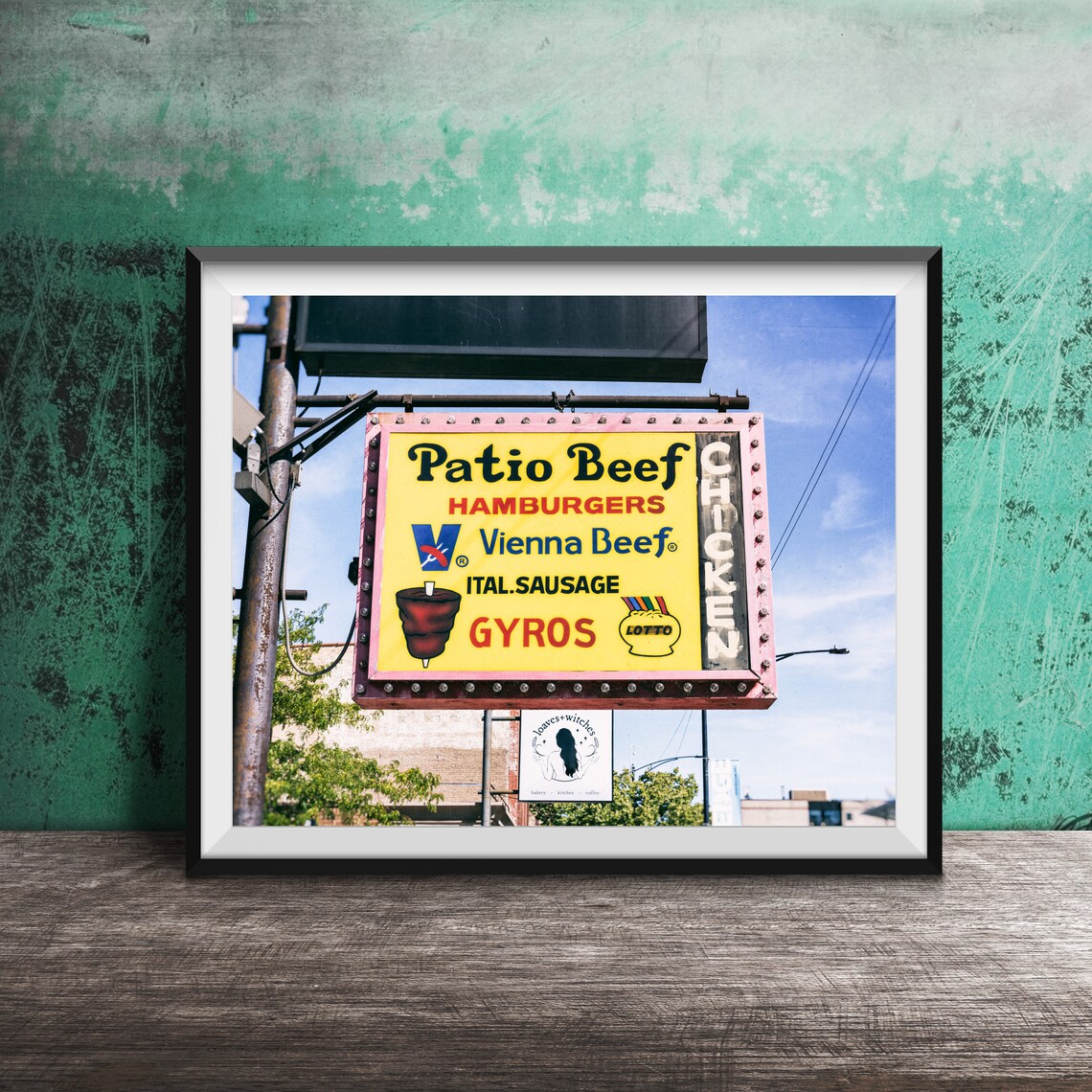 Patio Beef Vienna Beef Hamburgers Gyros Italian Sausage Sign Poster