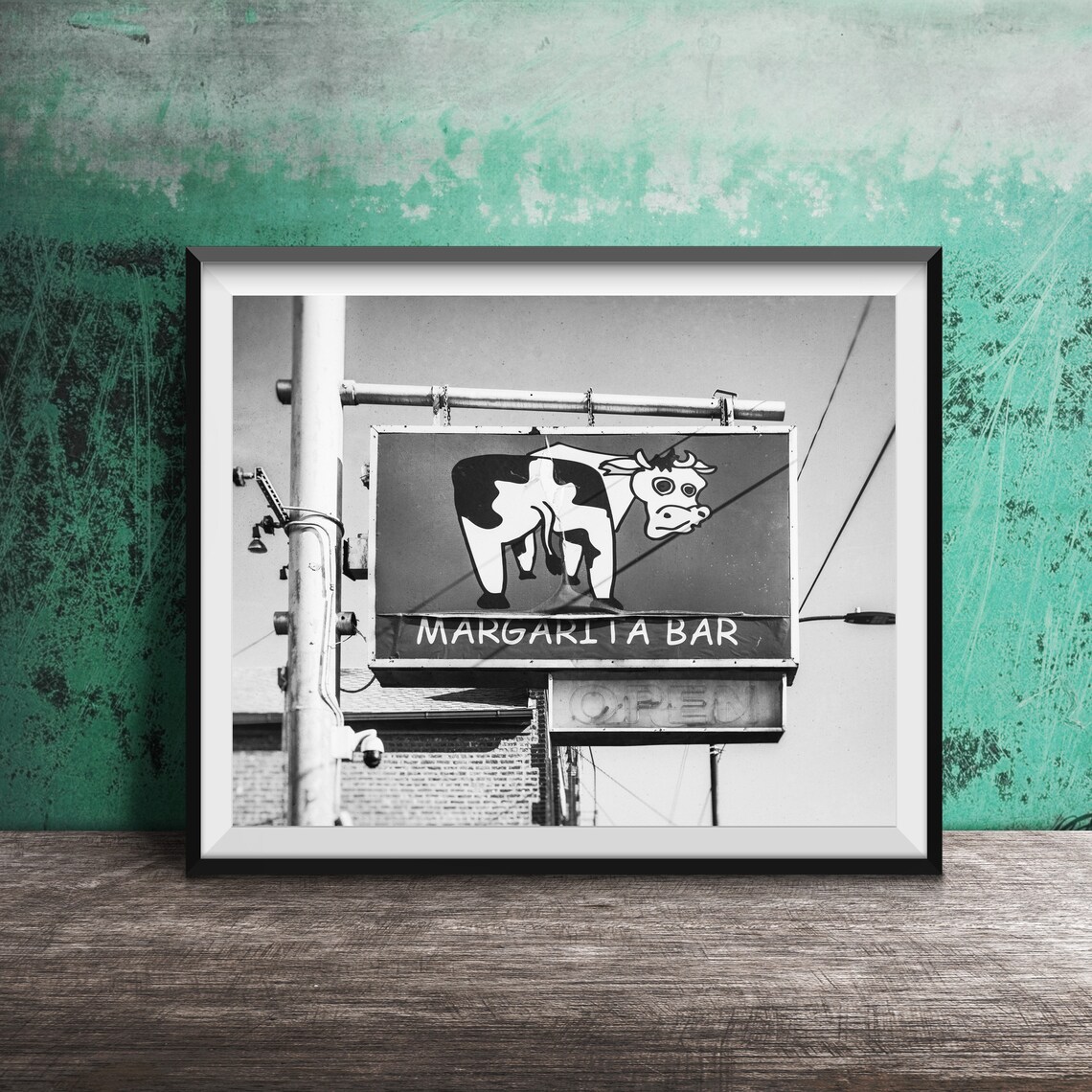 Funny Cartoon Cow Margarita Bar Sign Pilsen Chicago Photo Poster - Image 2
