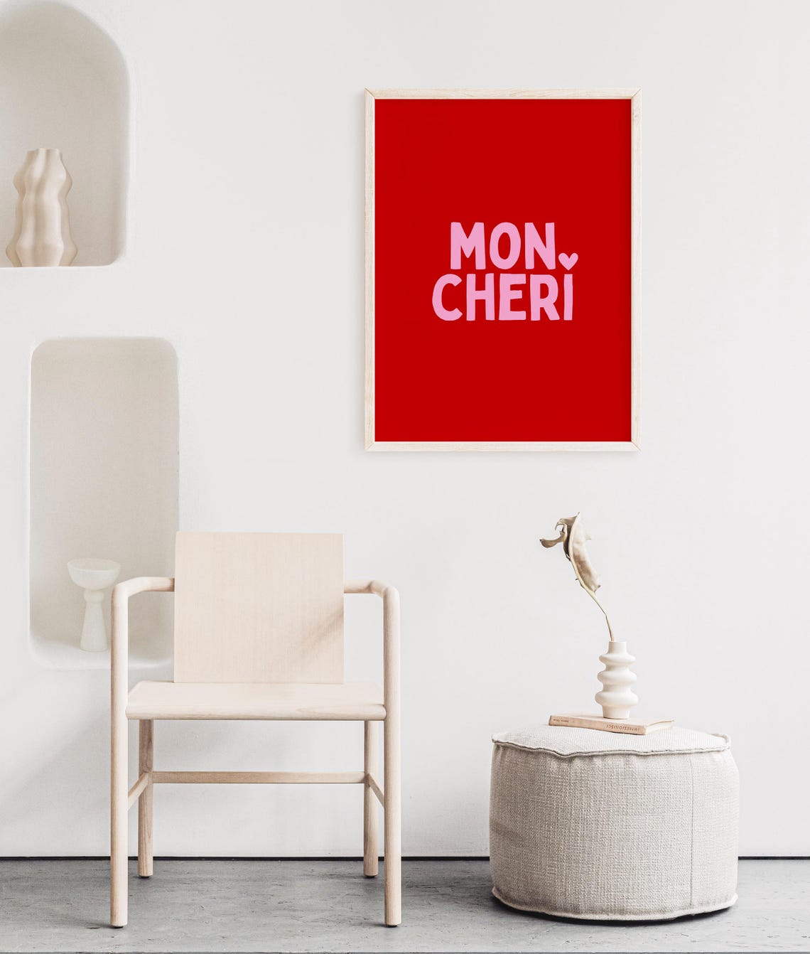 Mon Cheri Pink Text Red Background French Quote Retro Poster - Image 6
