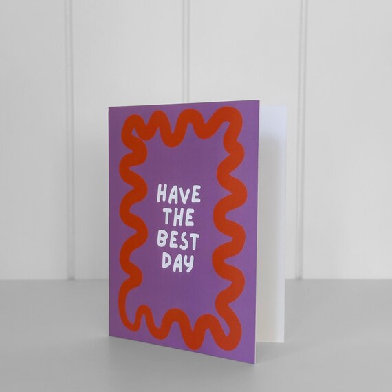 Cute Birthday Card Best Day Trendy Card Wavy Border Card Modern Greeting Card Celebration Card Minimalist Greeting Card For Her Purple Card