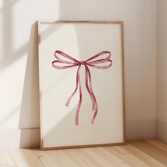 Dusty Pink Watercolor Ribbon Bow Coquette Balletcore Aesthetic Poster