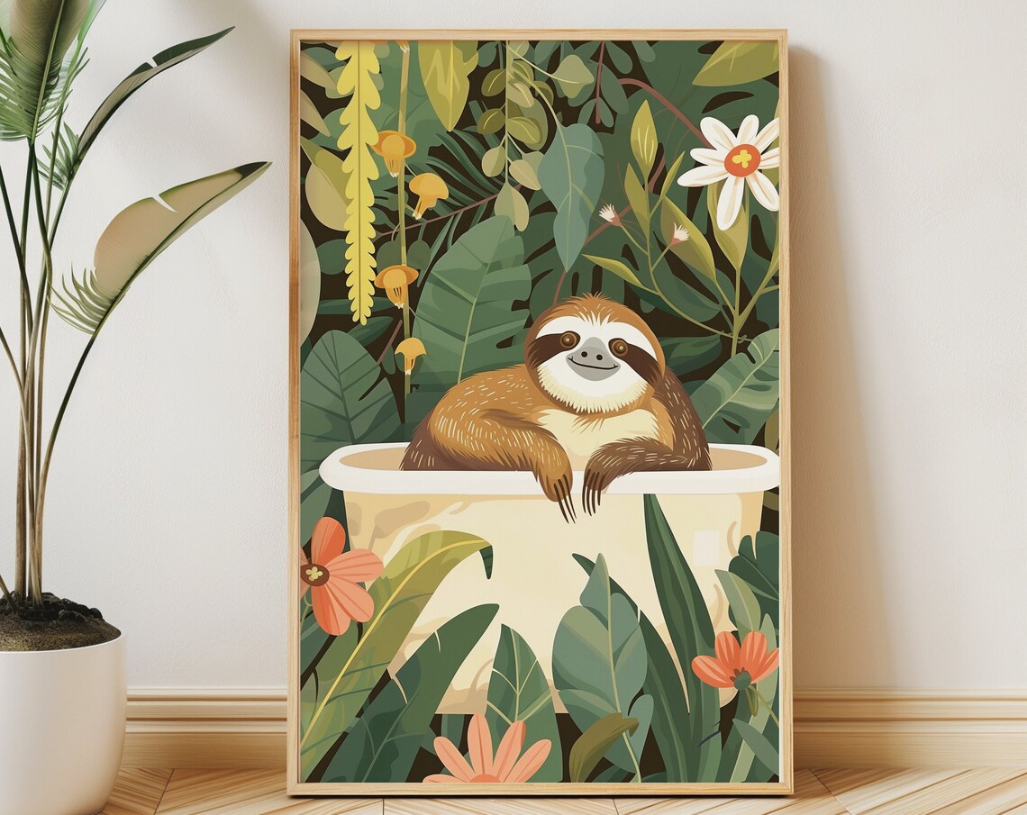 Sloth Animal Kids Room Boho Jungle Poster