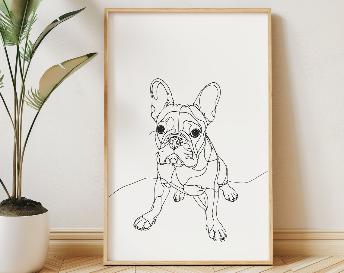 French Bulldog Sitting Front View Playful Line Art Portrait Poster - Image 3