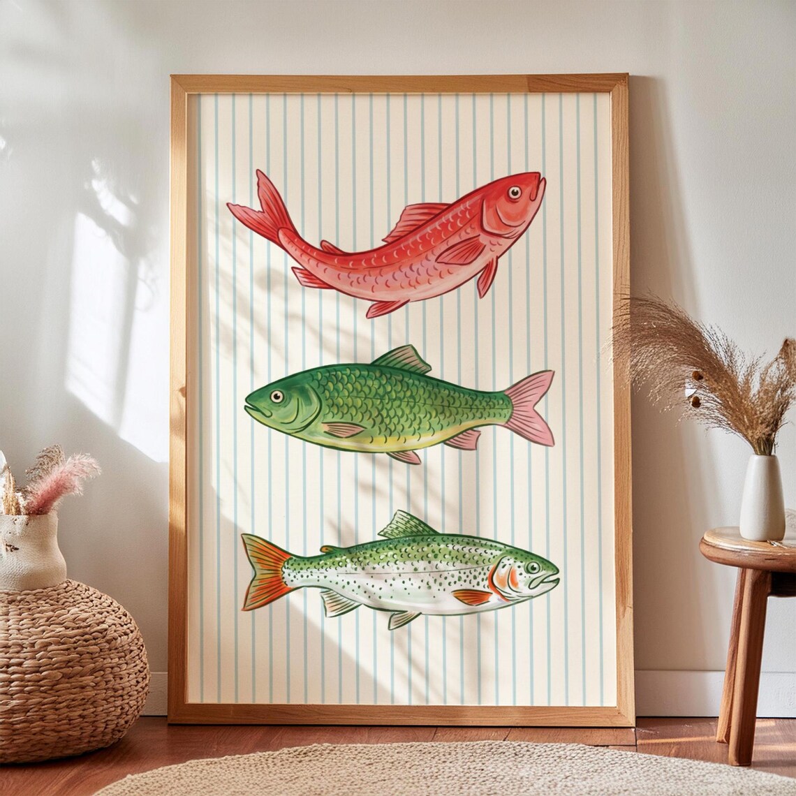 Colorful Fish Illustration Print, Coastal Grandmillennial