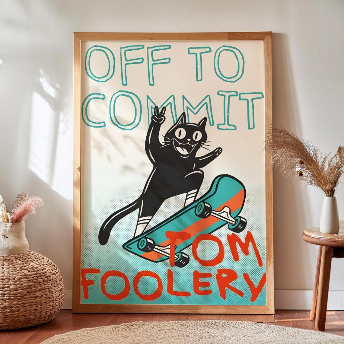 Off To Commit Tom Foolery Funny Skateboarding Cat Retro Poster