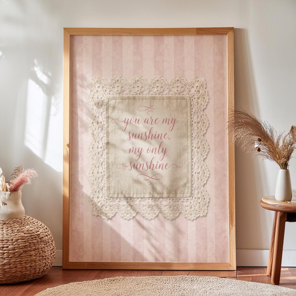 You Are My Sunshine My Only Sunshine Pink Shabby Chic Nursery Script Poster