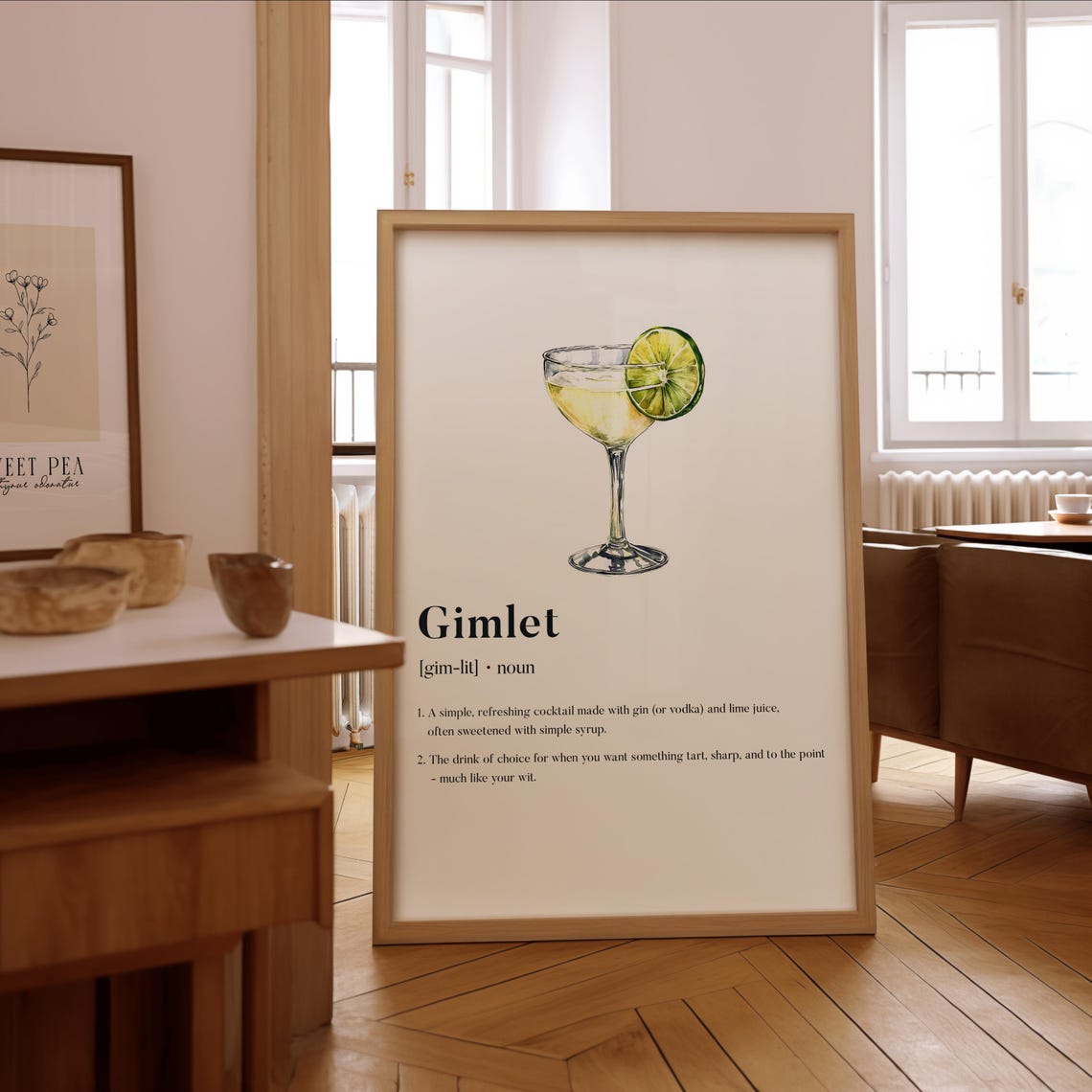 Gimlet Cocktail Definition Minimalist Dictionary Style Bar Poster