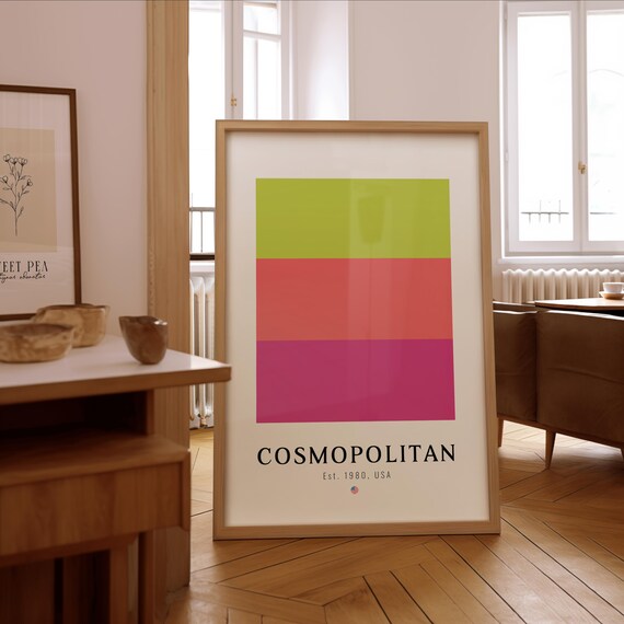 Cosmopolitan Cocktail Art Print Minimalist Bar Wall Decor Framed Or Unframed Poster Gift For Mixologists