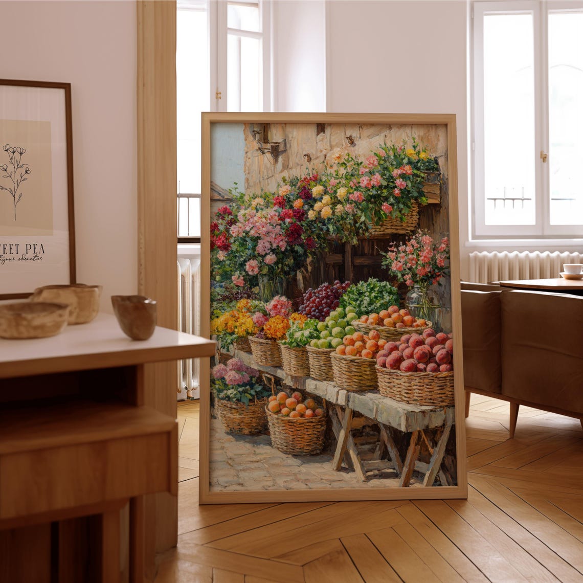 Impressionist Market Scene Flower Baskets Fruit Stall Art Poster