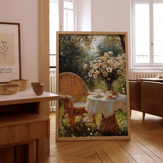 Impressionist Garden Tea Time Wall Art Vintage Oil Painting Print Framed Or Unframed Poster Timeless Home Office Dcor