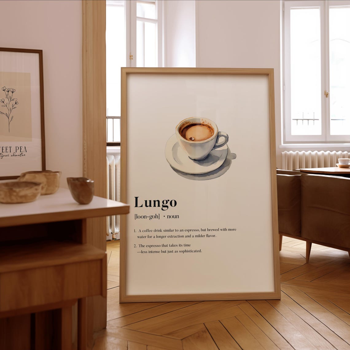 Lungo Definition Watercolor Coffee Kitchen Wall Decor Espresso Print