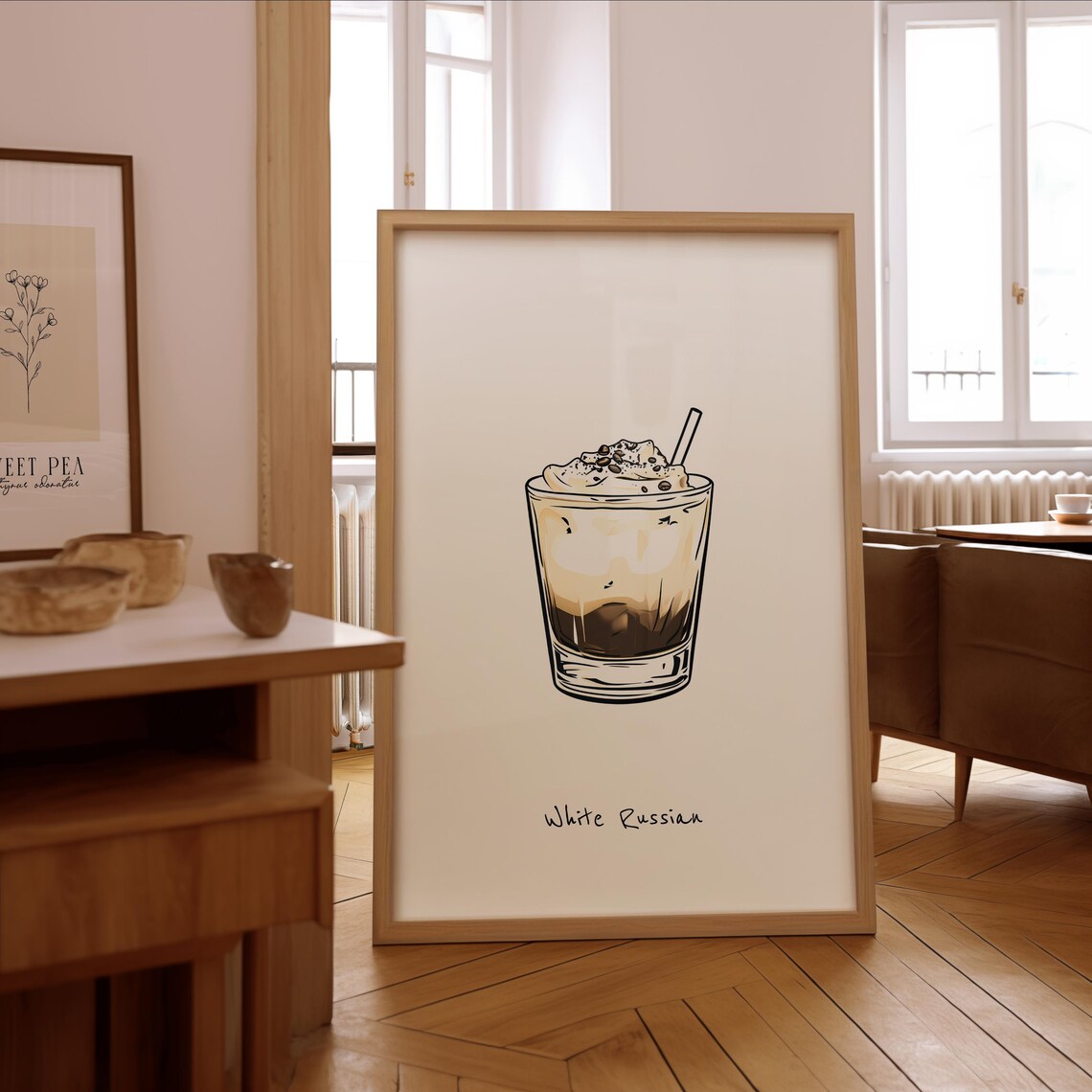 White Russian Cocktail Illustration, Bar Wall Art Print