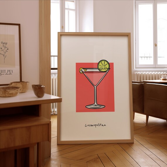 Cosmopolitan Cocktail Illustration, Bar Wall Art Poster