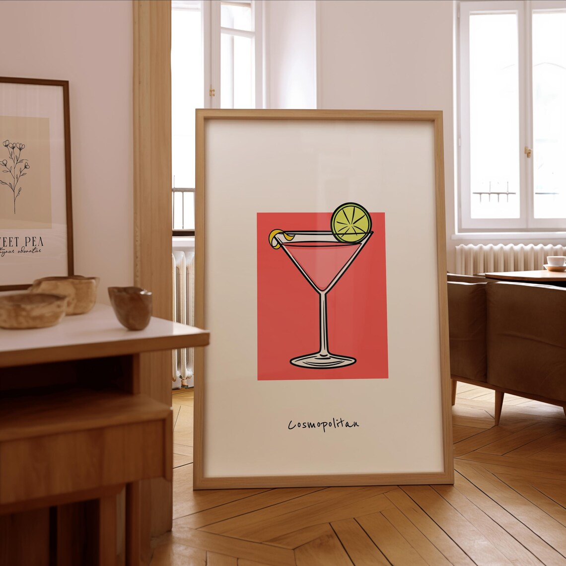 Cosmopolitan Cocktail Illustration, Bar Wall Art Poster