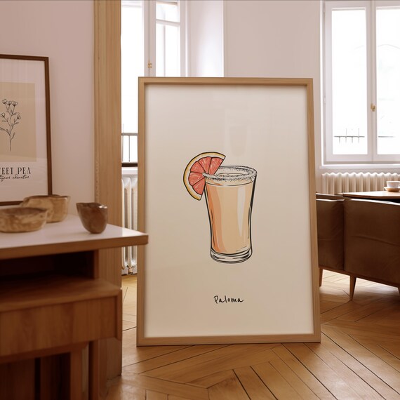 Paloma Cocktail Illustration Print Stylish Bar Wall Art Framed Or Unframed Poster Gift For Enthusiasts