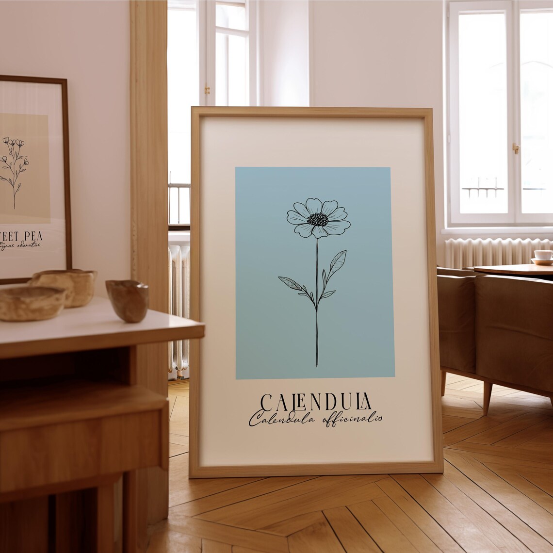 Calendula Line Art Poster, Minimalist Floral Decor