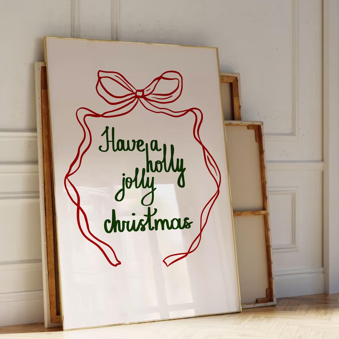 Have A Holly Jolly Christmas Green Script Big Red Bow Poster