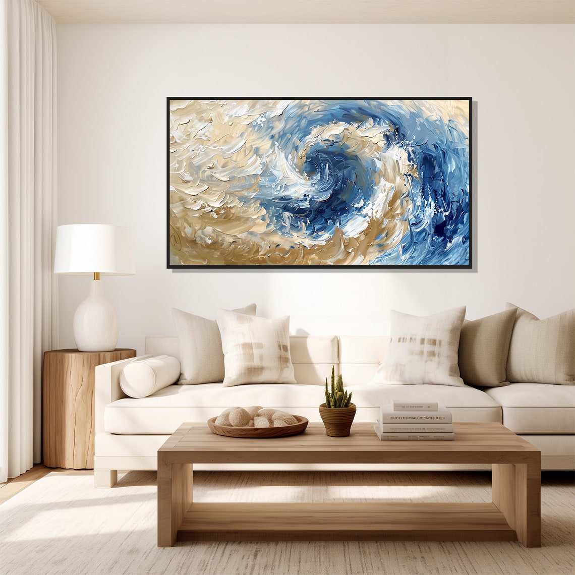 Blue Gold Swirl Abstract Painting Ocean Vortex Wave Impasto Art Poster - Image 5