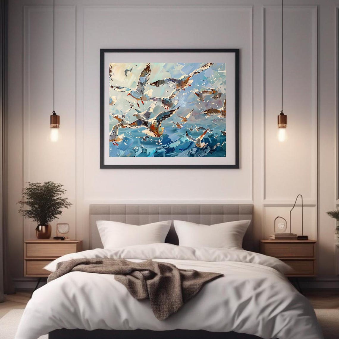 Seagulls in Flight Over Ocean Waves Dynamic Coastal Art Poster - Image 2