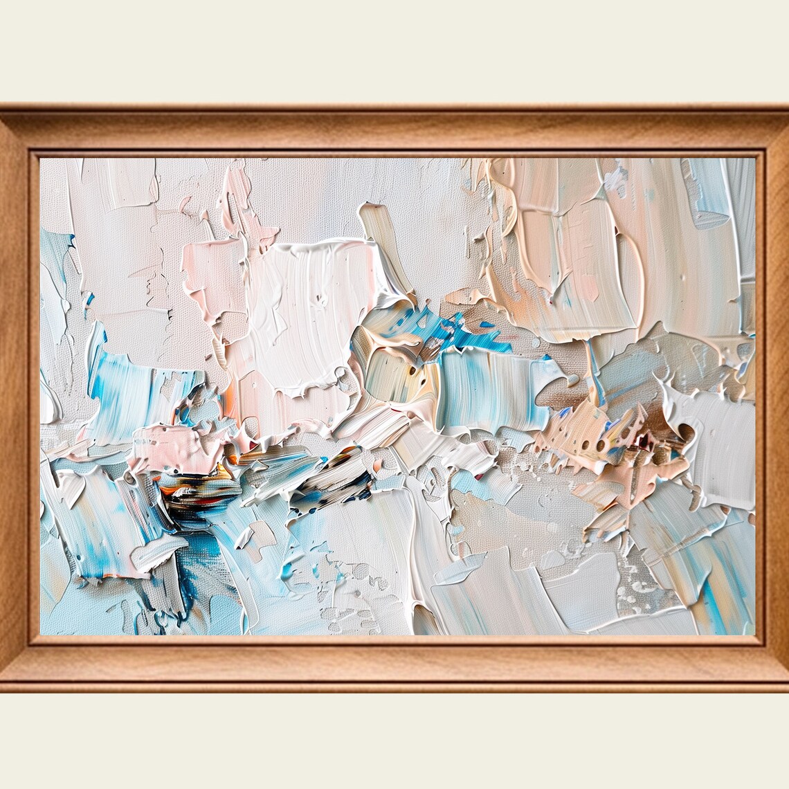 Abstract Oil Collage Painting White Blue Beige Torn Texture Art Poster