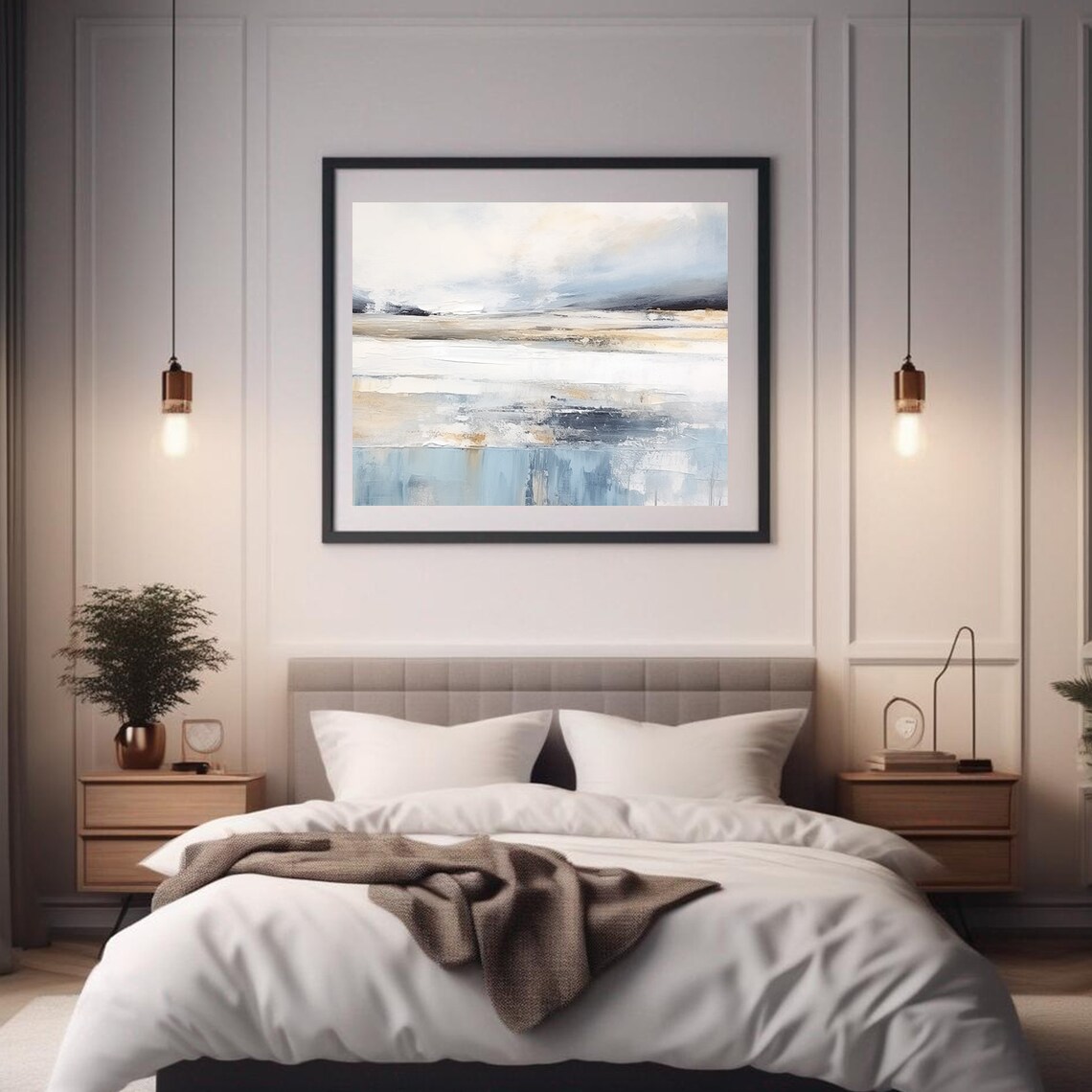 Gray Beige Abstract Winter Seascape Minimal Modern Painting Wall Art - Image 4