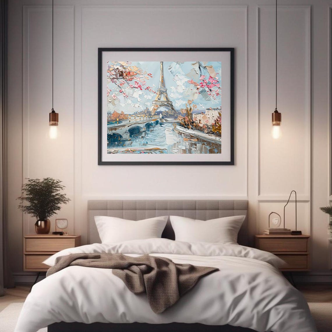 Paris Eiffel Tower Spring Blossoms Seine Riverside Travel Poster - Image 2
