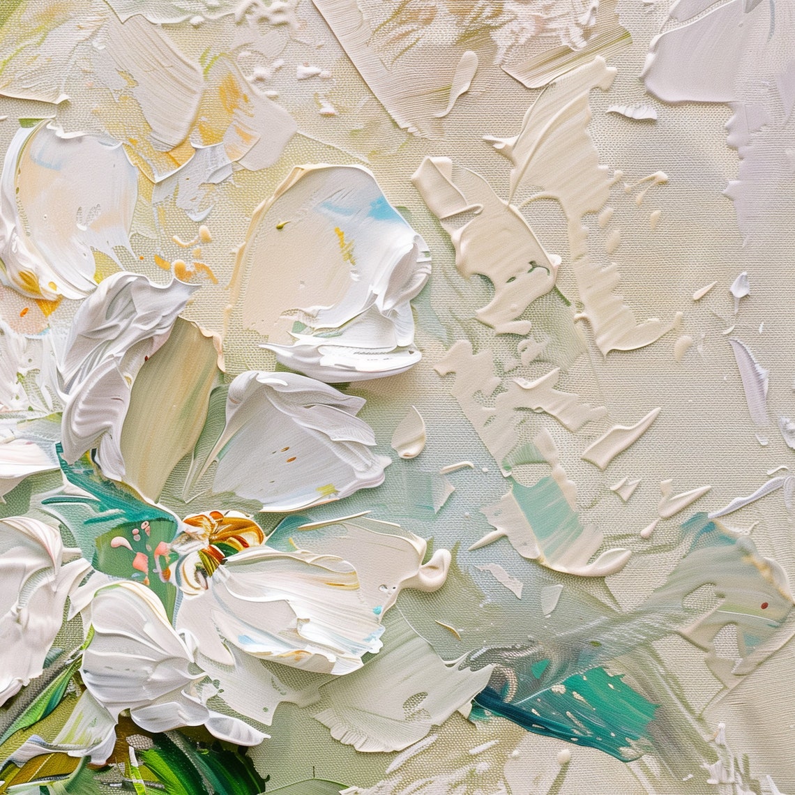 White Blossom Oil Painting Textured Impasto Floral Bouquet Art Poster - Image 6