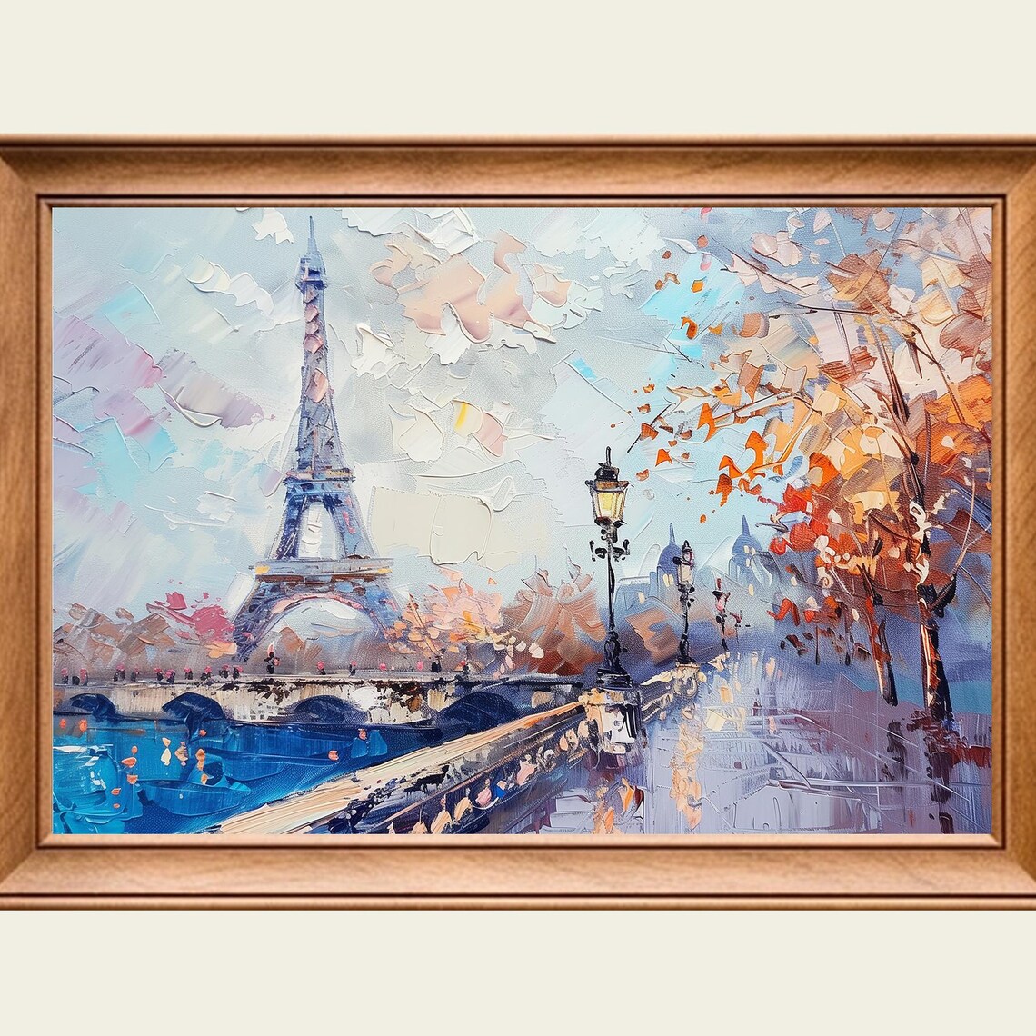 Paris Eiffel Tower Autumn Trees Seine Bridge Romantic Travel Poster