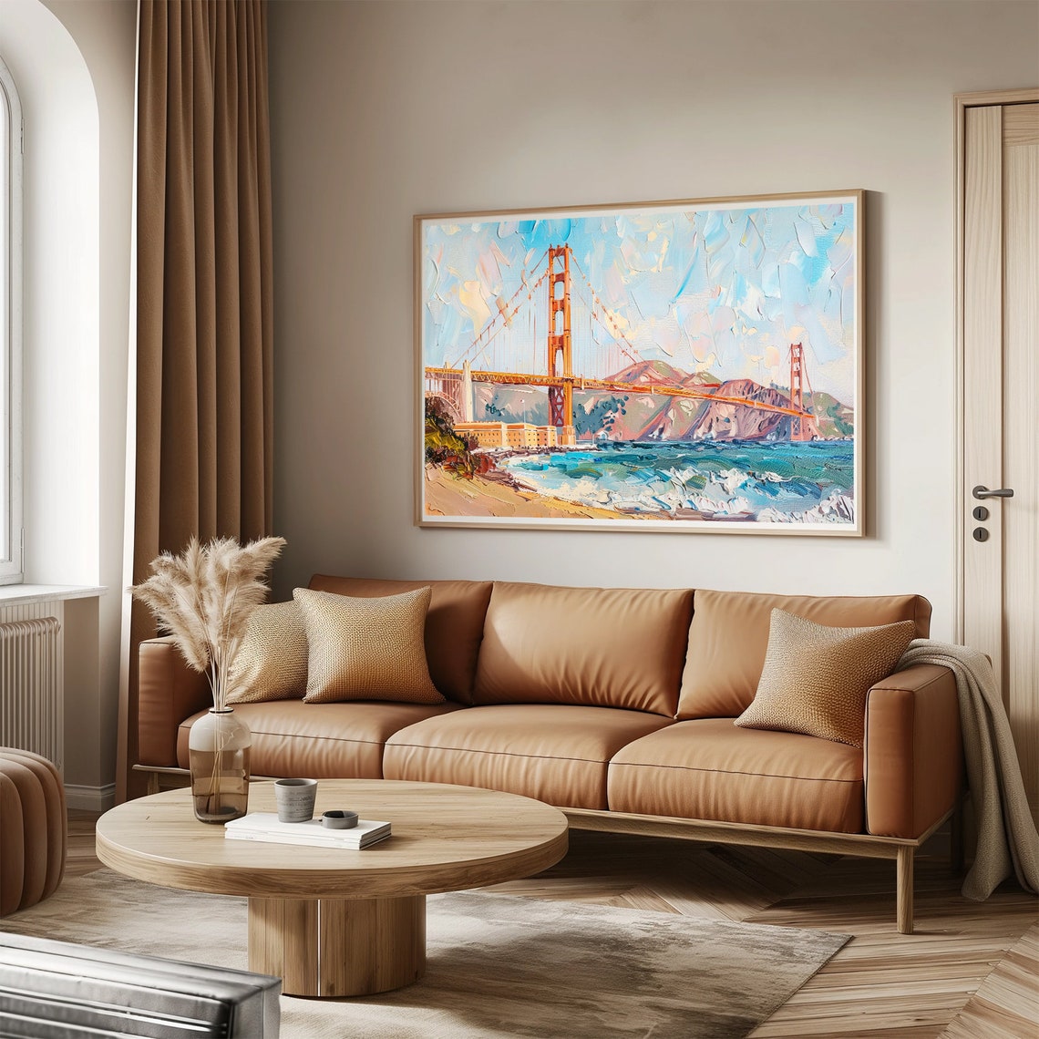 Golden Gate Bridge Beach Modern Abstract Painting Wall Art Print Frame Tv Art Tv - Image 3