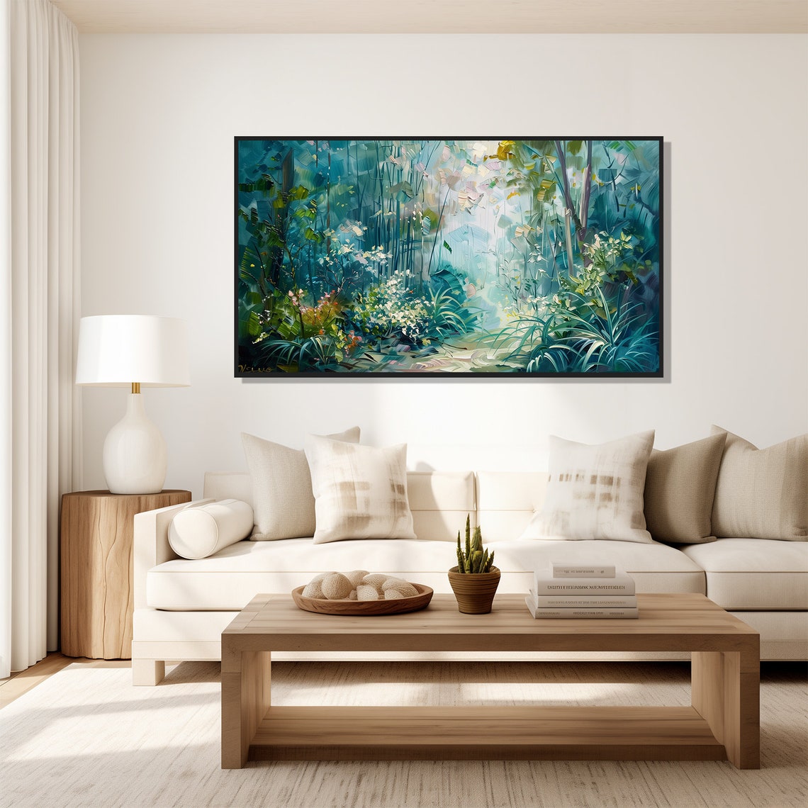 Misty Bamboo Forest Path Serene Green Light Nature Painting Wall Art - Image 5
