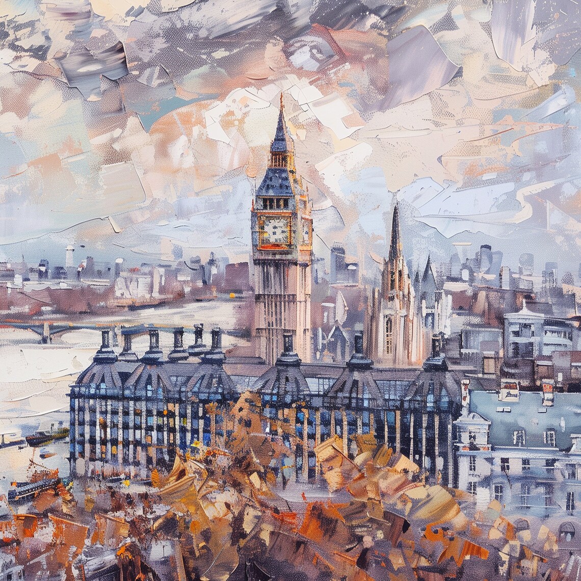 London Winter Painting Big Ben Westminster Pale Thames View Art Poster - Image 6