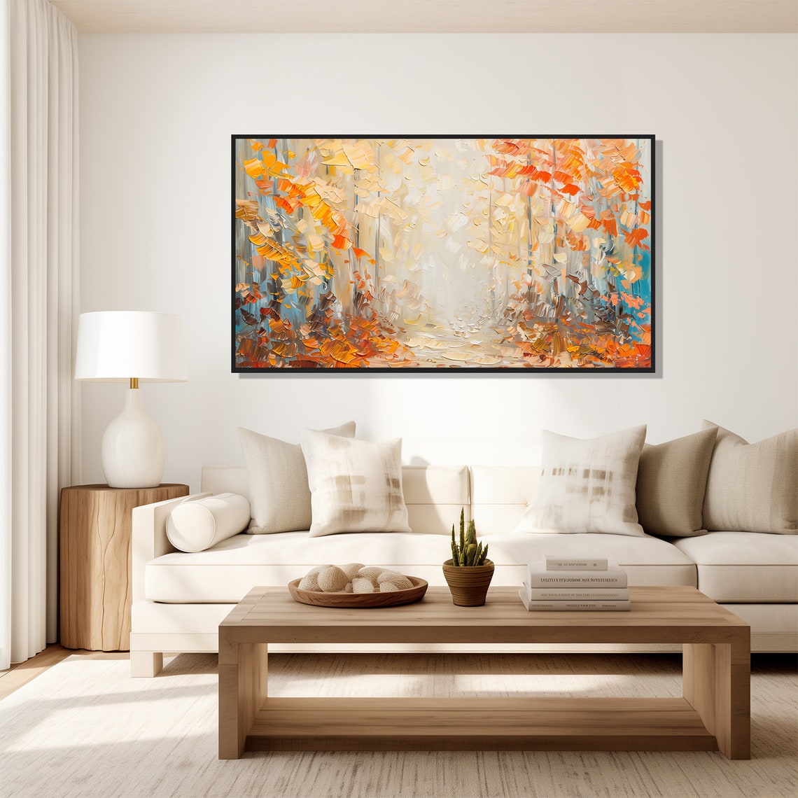 Autumn Birch Forest Path Golden Fall Colors Impasto Oil Painting Print - Image 5
