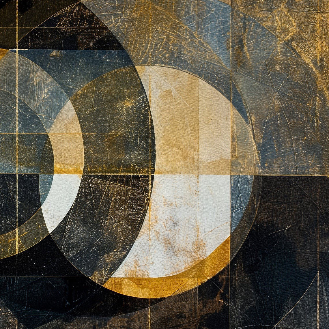 Black Gold Interlocking Circles Dark Moody Modern Abstract Wall Art - Image 6
