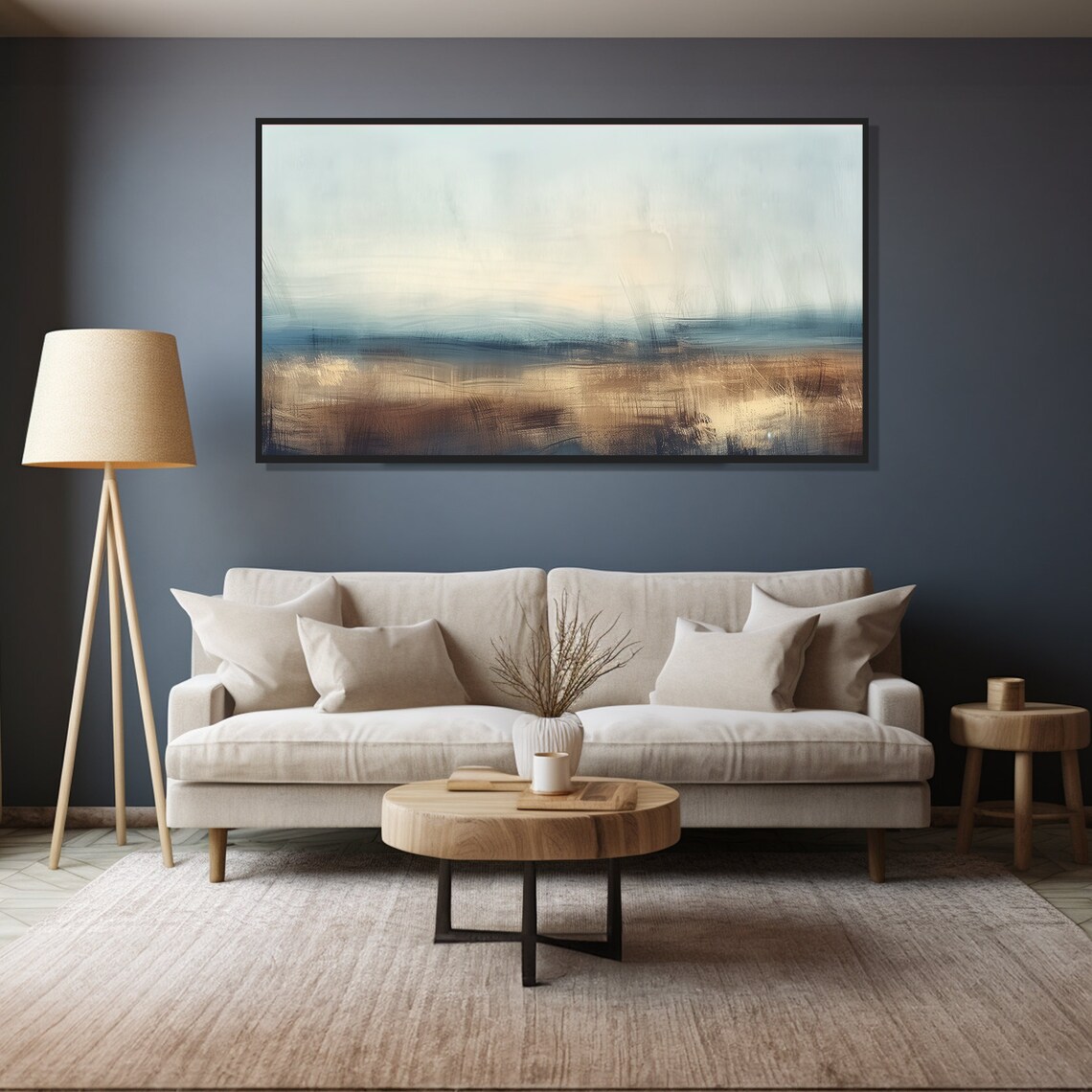 Abstract Tundra Landscape Minimalist Blue Gray Horizon Wall Art Poster - Image 4