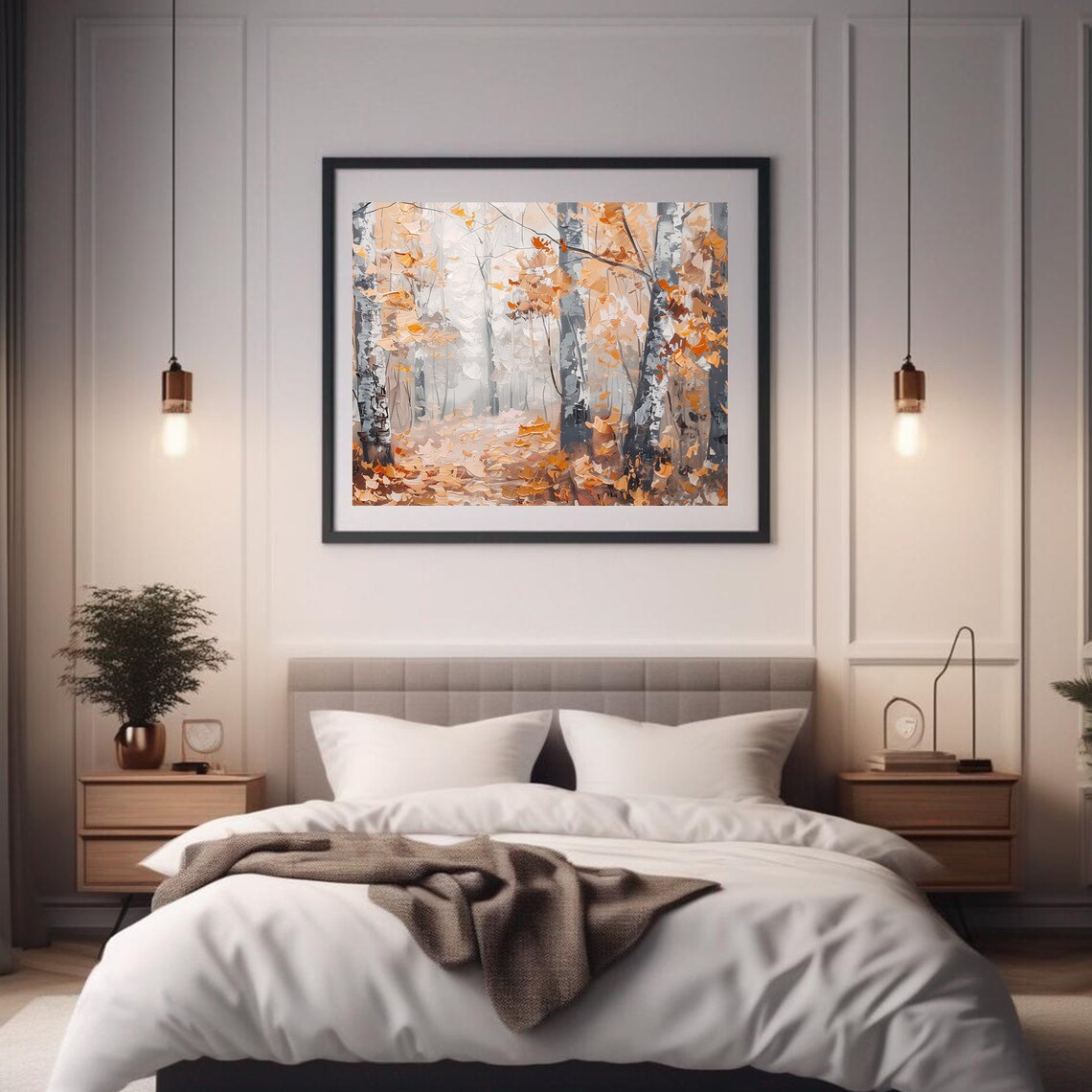 Golden Autumn Birch Forest Leaves Impasto Modern Oil Painting Wall Art - Image 2