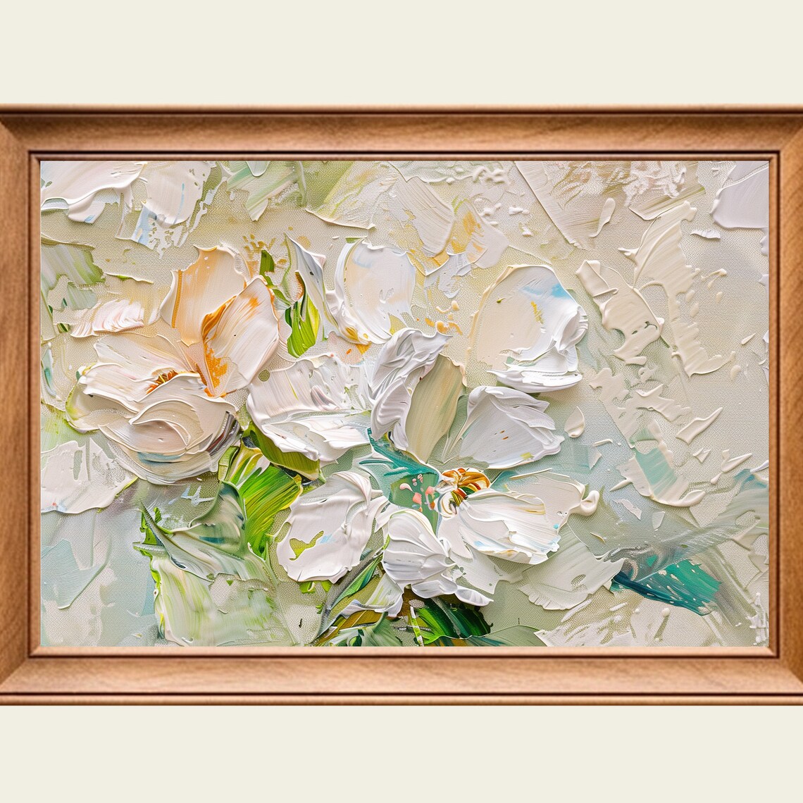 White Blossom Oil Painting Textured Impasto Floral Bouquet Art Poster