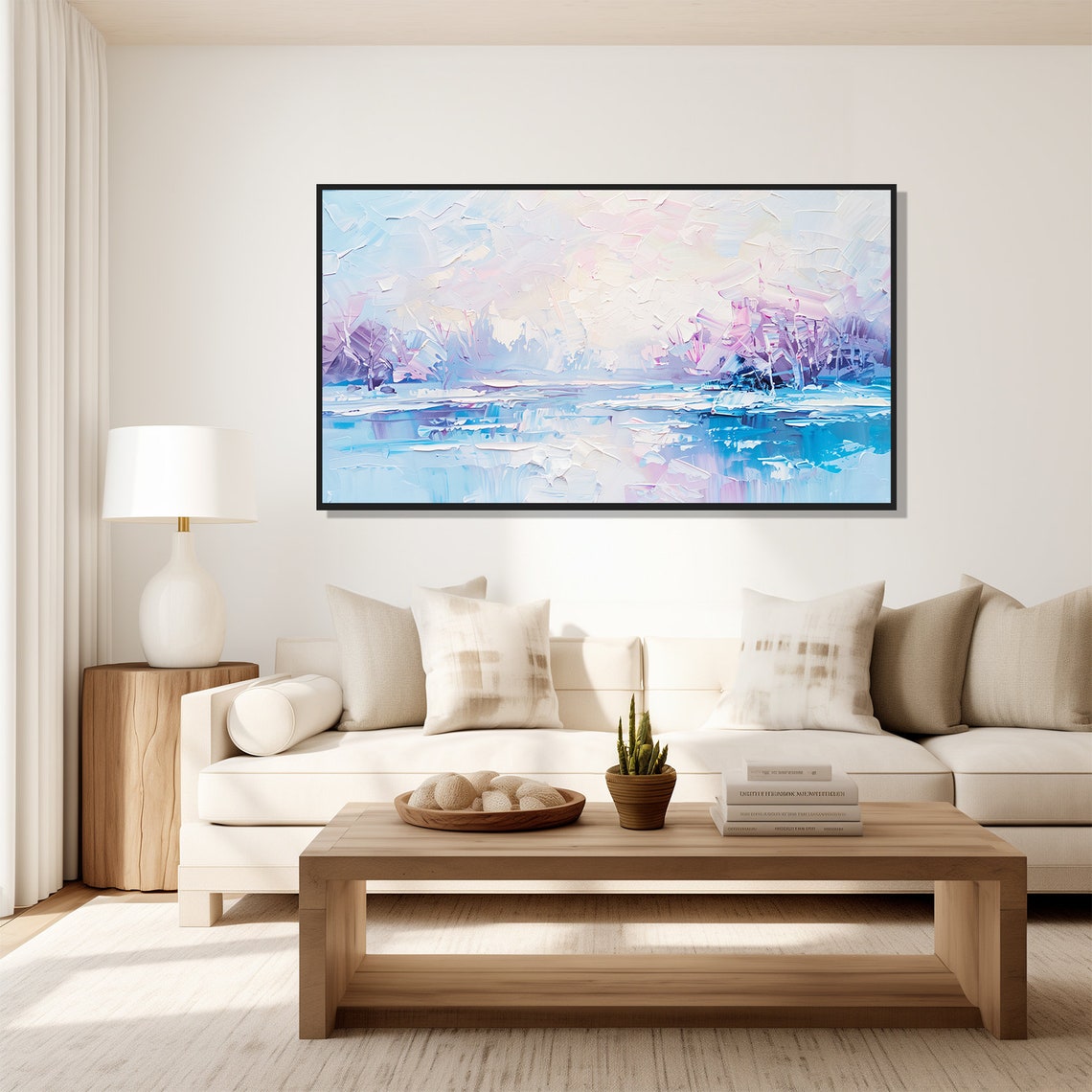 Frozen Lake Winter Abstract Ice Blue Lavender Impasto Wall Art Print - Image 5