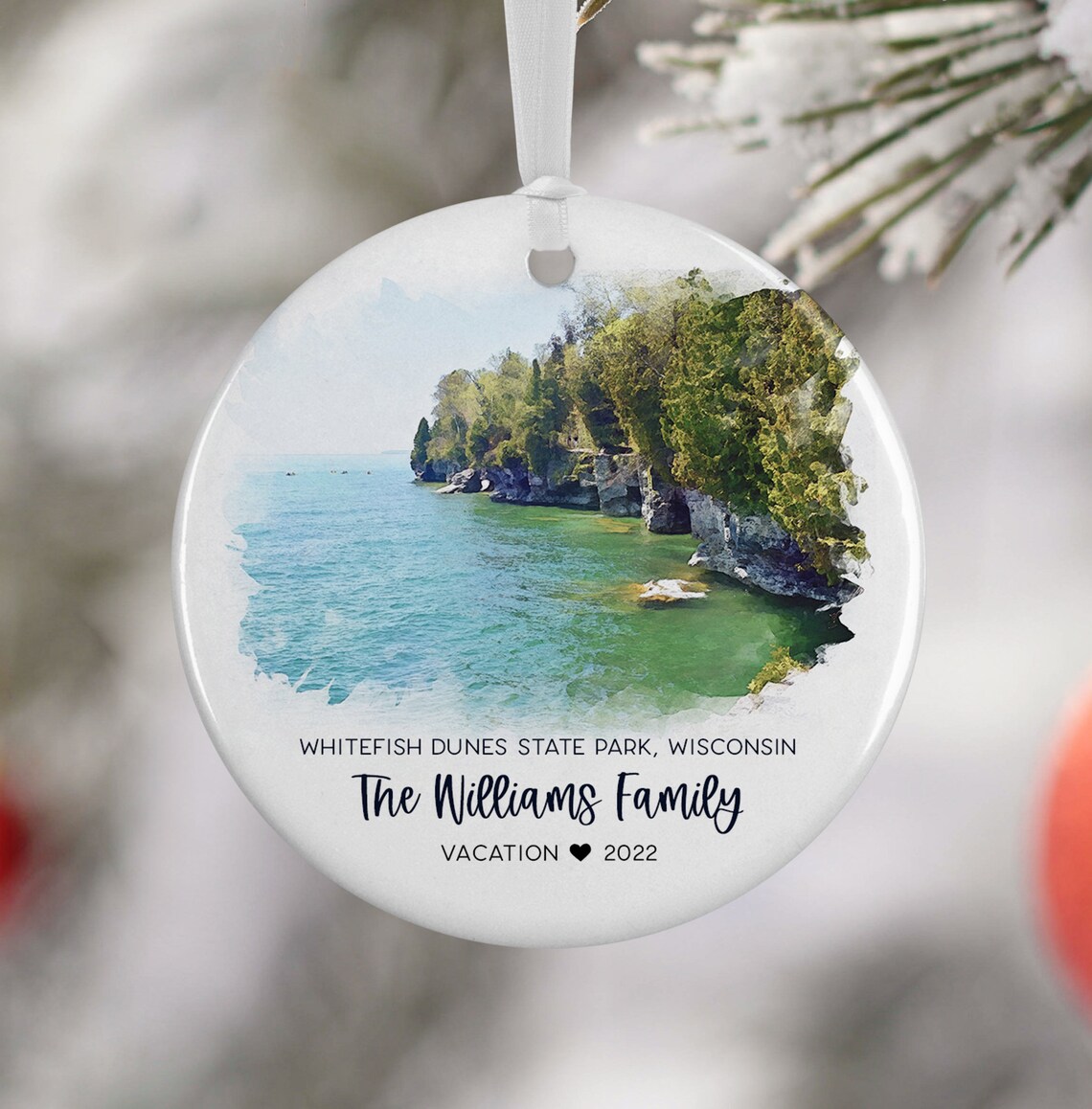 Whitefish Dunes Wisconsin Watercolor Family Vacation 2022 Ornament Print