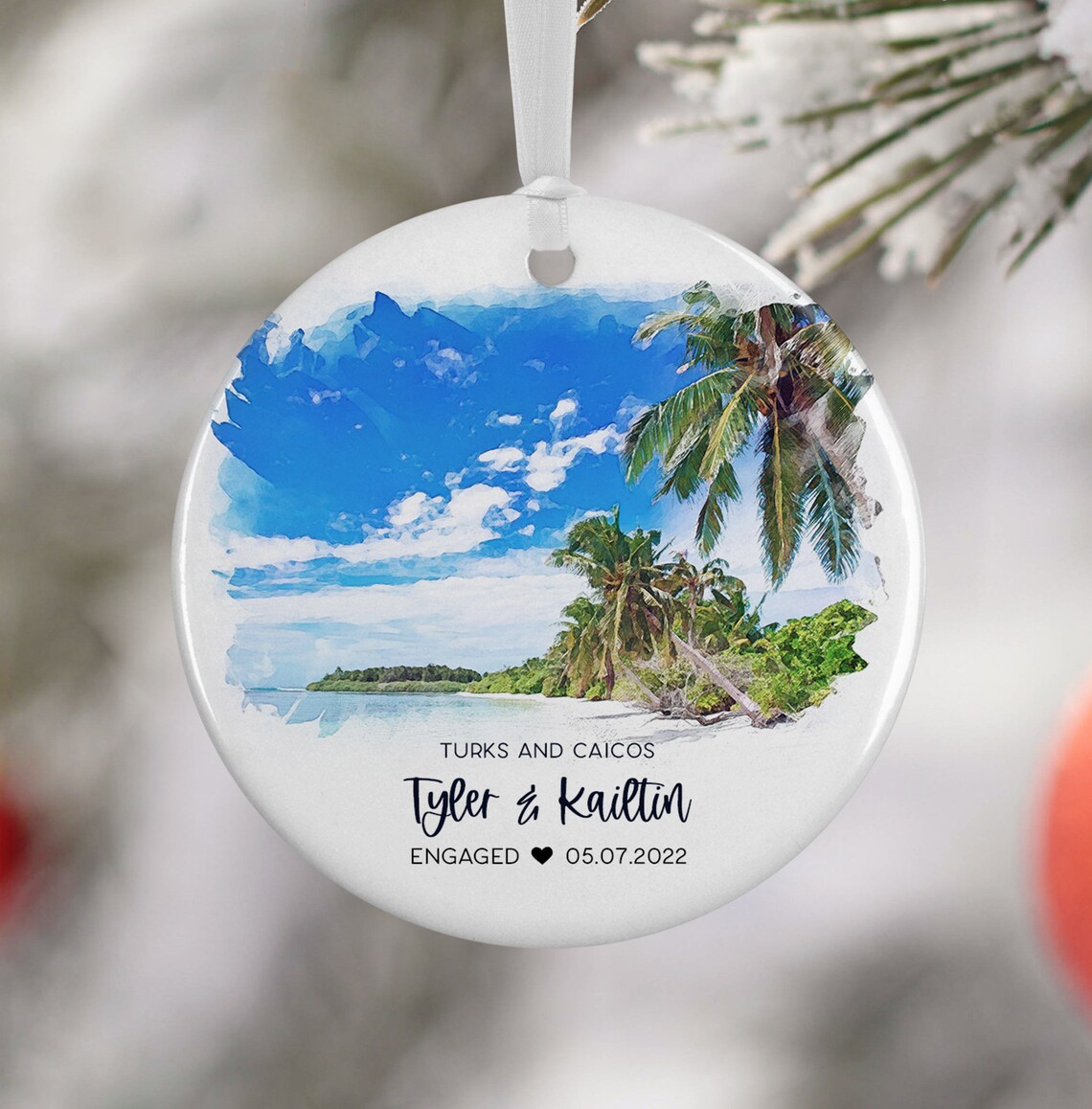 Turks and Caicos Watercolor Travel Gift Ornament