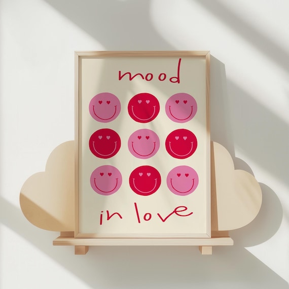 Mood in Love Smiley Faces Heart Eyes Kids Nursery Art Poster